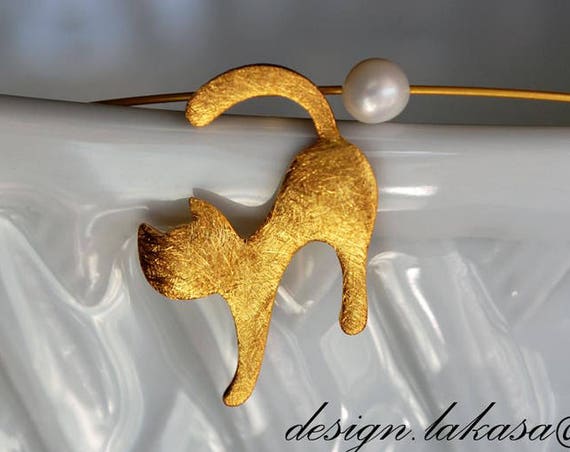 Catlover necklace with pearl sterling silver goldplated jewelry lakasaeshop fine greek art love charm girlfriend gift for her woman moda cat