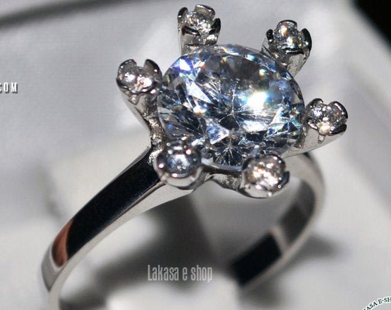 Zircon Solitaire Ring Silver 925 white Gold-plated Jewelry Best Ideas Gifts Mommy Birthday Valentine Girlfriend Anniversary Day Woman Mother