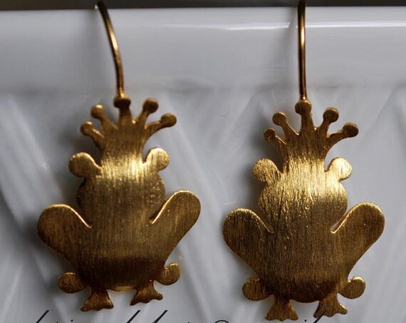 Prince Earrings Sterling Silver Gold plated Fine Greek Art Jewelry Kiss your Frog My Little Princess for her Love Anniversary Woman Gift