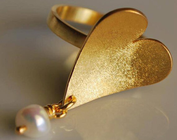Heart Pearl Ring Sterling Silver Gold plated Jewelry Valentine Love Mommy Wife Anniversary Mother Day Romantic Style Gift Affection Greek