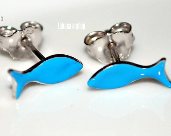 Enamel Fish Stud Earrings Silver 925 white Gold-plated Handmade Jewelry Girly Woman Girlfriend Summer Moda Greek Art Gifts