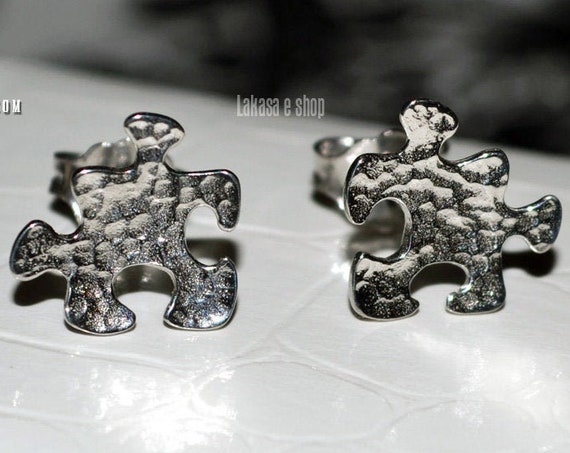 Puzzle Studs Earrings Silver 925 white Gold-plated Lakasa Eshop Handmade Jewelry Love Girlfriend Best Gift Idea Anniversary Valentine Day