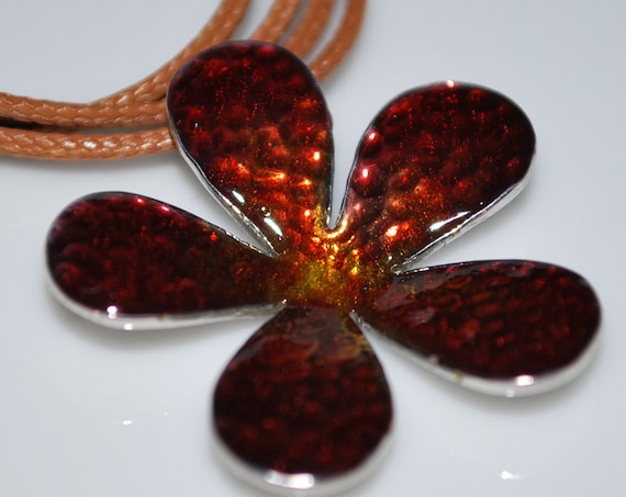 Necklace Enamel Flower Sterling Silver white Gold plated Handmade Jewelry Best Gift Idea for her Valentine Anniversary Woman Mother Day Love