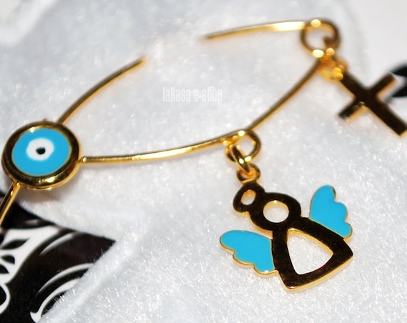 Blue Enamel Angel BabyBoy Brooch Sterling Silver Gold plated Handmade Jewelry Cross Eye HappyShowerDay Christening Religious Baptism Newborn