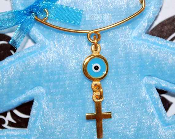 BEST Price Cross Enamel Eye Baby Brooch Sterling Silver Handmade Kids Jewelry Mother Happy Shower Day Religious Baptism Newborn It is a Boy