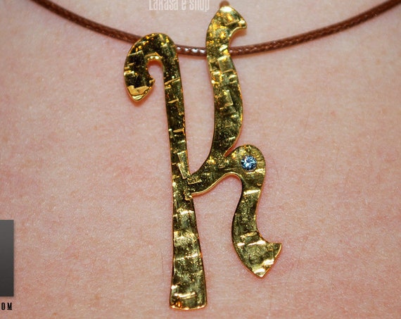 K Monogram Silver 925 Gold-plated Handmade Jewelry Necklace brown cordon with Zircon Lakasa eshop Personalised Best Ideas Gifts for her