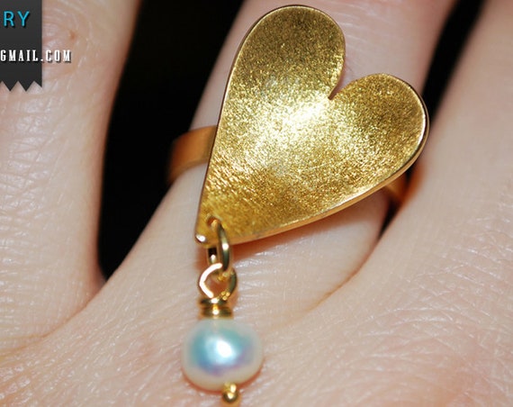 Heart Ring Freshwater Pearl Silver 925 Gold-plated Handmade Jewelry Valentine Love Mommy Anniversary Mother's Day Romantic Style Best Gifts