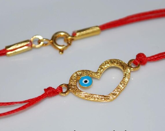 Baby Girl Bracelet Heart Enamel Blue Eye Sterling Silver Goldplated Handmade Jewelry Gift for her Princess Birthday Baptism Happy Shower Day