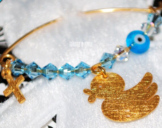 Happy Duck Baby Boy Brooch Sterling Silver Gold plated Cross Swarovski Crystals Jewelry Best idea Gift Baptism Christening Birthday Mother