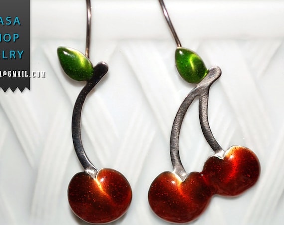 Enamel Cherry Earrings Silver 925 white Gold-plated Handmade Jewelry Spring Summer Best Ideas Greek Art Gifts Woman Girl Lakasa Eshop