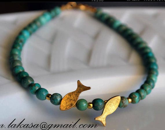 Fish Bracelet Sterling Silver Gold plated Fine Jewelry Blue Beads Pearls Gift Summer Love Birthday Friendship Hapiness Mediterranean Sea