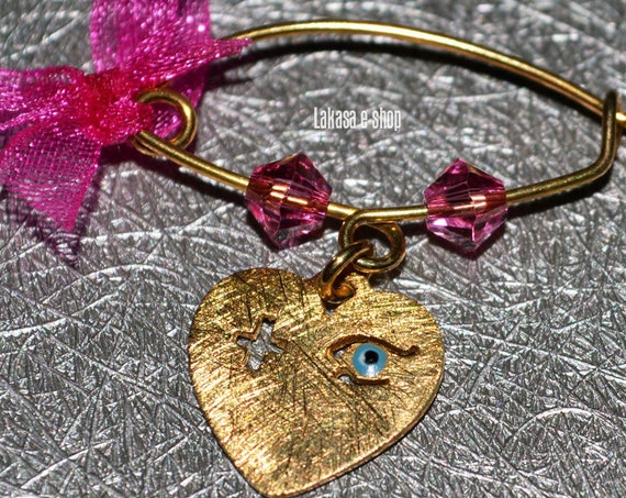 Baby Brooch Heart Enamel Eye Cross & Pink Swarovski Crystals Silver 925 Handmade Jewelry Mother Day Religious Christening Newborn Girl Mommy