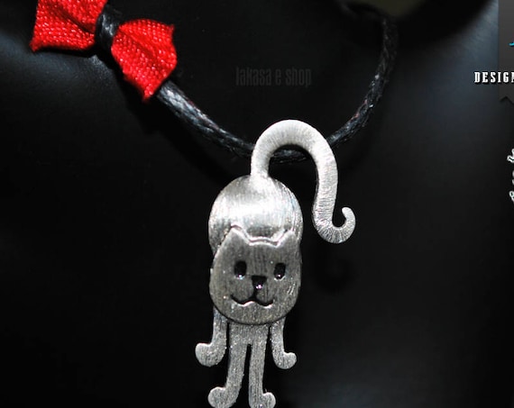 Cat Necklace Sterling Silver Handmade Jewelry Best idea Gift girlfriend catlovers birthday anniversary love woman girl cute animal greek art