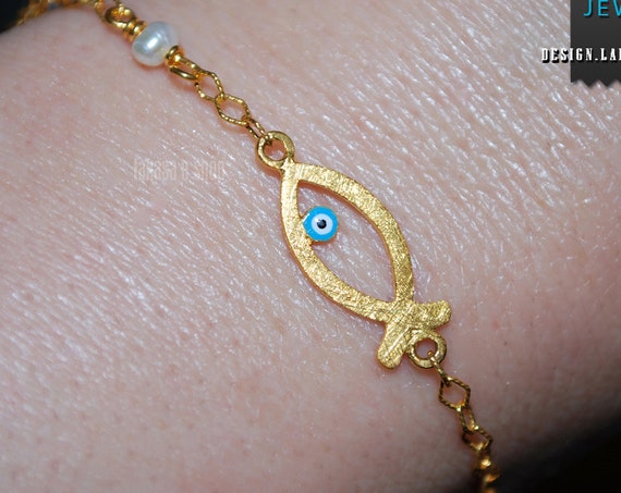 enamel fish eye bracelet 925 sterling silver gold plated fine jewellery pearl in chain best idea gift for her christmas birthday anniversary
