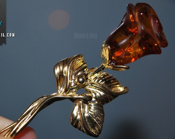 A Rose for her... Baltic Amber Silver 925 Gold-plated Brooch Classic Romantic Style Woman Mother's Day Love Friendship Appreciation Beauty