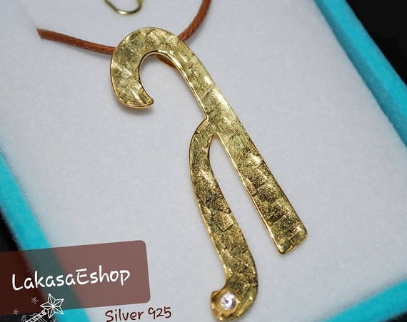 Monogram Silver 925 Gold-plated Jewelry Handmade Necklace Greek Art Rhinestone Crystal brown cordon Best personalised Ideas Gifts Unisex
