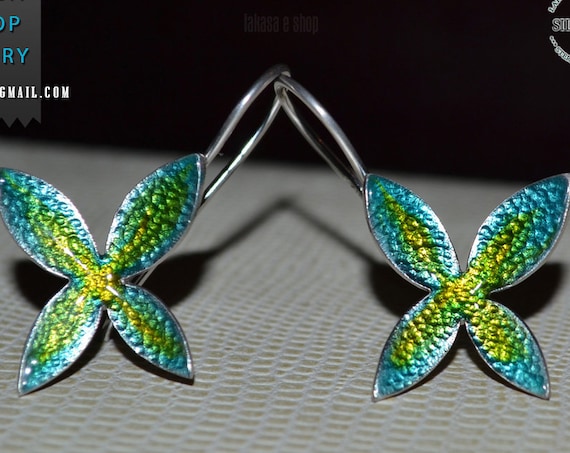 Butterfly Enamel Earrings Silver 925 white Gold-plated Handmade Jewelry Best Ideas Gifts Anniversary Birthday Mother's Day Springtime Summer