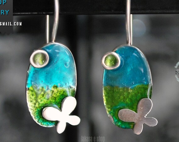 Butterfly Enamel Earrings Silver 925 white Gold-plated Handmade Jewelry Best Ideas Gifts for her Birthday Anniversary Mother's Day