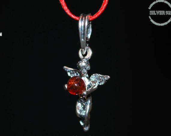 Necklace Angel Baltic Amber Sterling Silver 925 Jewelry lakasaeshop Best gift ideas for her Birthday Woman Girl Best price red cordon