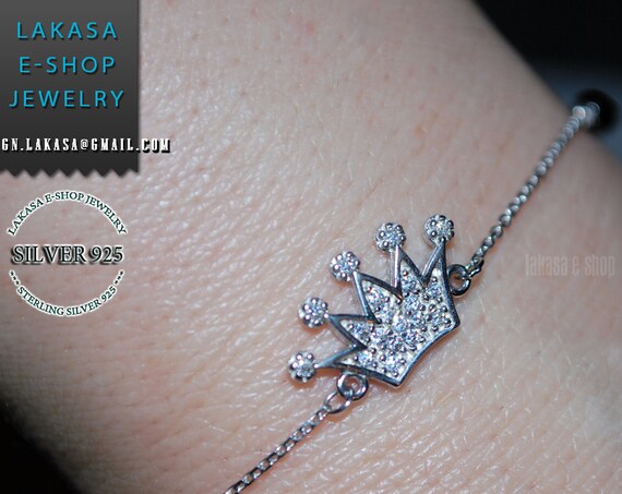 Crown Bracelet Sterling Silver Rhinestones Crystals Jewelry Chain Best Ideas Gift Woman Birthday Baptism My Princess Girl Mommy Mother day