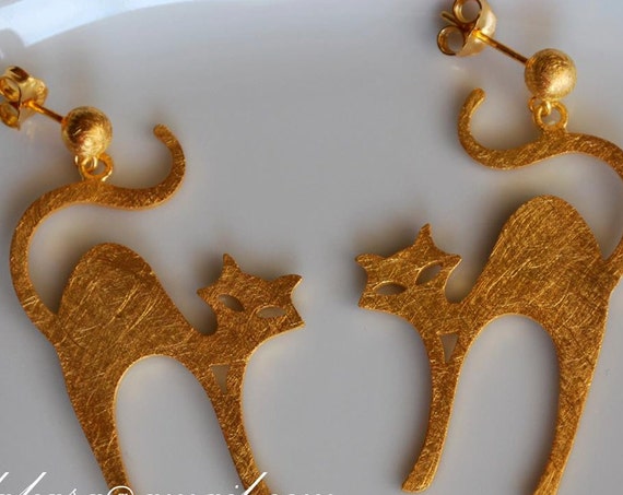 Cat earrings sterling silver gold plated handmade jewellery lakasaeshop i love cats for her gifts best ideas woman girl girlfriend cute moda