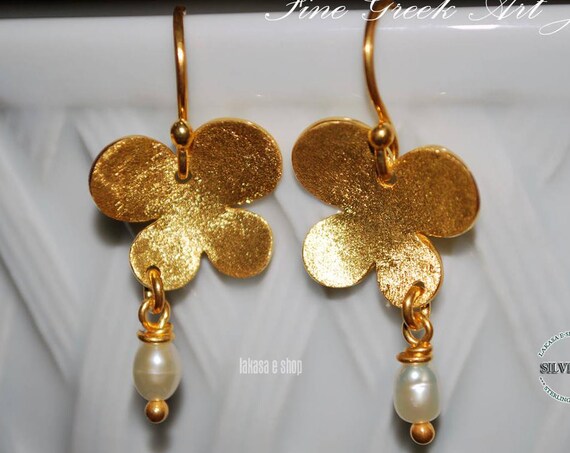 Butterfly Freshwater Pearls Earrings Sterling Silver Gold plated Handmade Jewelry Birthday Gift Idea Woman Anniversary Beauty Romantic Style