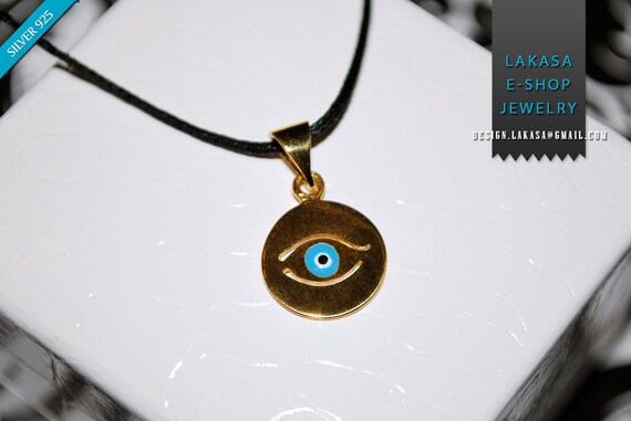 Necklace Enamel Blue Eye Sterling Silver 925 Gold-plated Handmade Jewelry Baby Girl Boy Baptism Newborn Unisex Women Summer Collection