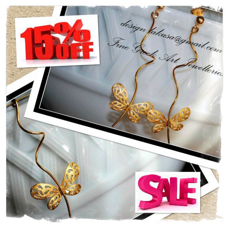 SALE Set Handmade Jewelry Butterfly Earrings Necklace Sterling Silver Gold Free Shipping Birthday Anniversary Valentine BEST PRICE offer