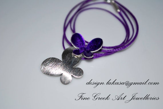 Necklace Purple Enamel Butterfly Sterling Silver Handmade Jewelry Best gift Ideas Birthday Anniversary Mother Girlfriend Summer Love Moda