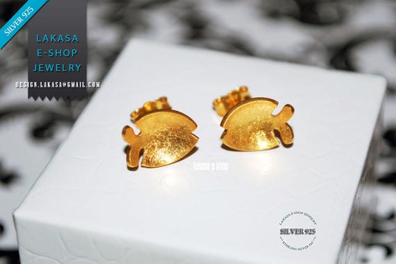 Fishes Studs Earrings Sterling Silver Gold plated Handmade Jewelry Summer Moda Sea Marine Collection Woman Girlfriend Greek Gifts for her