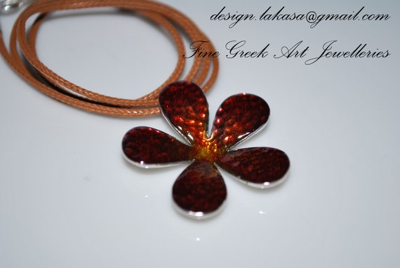 Necklace Enamel Flower Sterling Silver white Gold plated Handmade Jewelry Best Gift Idea for her Valentine Anniversary Woman Mother Day Love