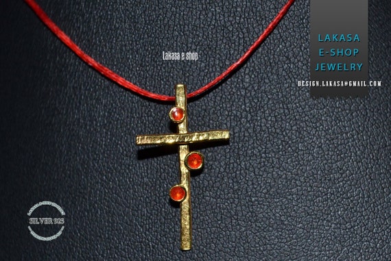 Necklace Cross Red Enamel Silver 925 Gold-plated Handmade Religious Jewelry Best Ideas Gifts Woman Moda Anniversary Birthday Lakasa Eshop