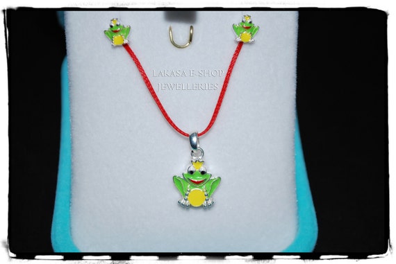 Set Prince Frog Necklace Earrings Sterling Silver White Gold plated Lakasa e-shop Jewelry Kiss your Frog Princess gifts kids best ideas girl