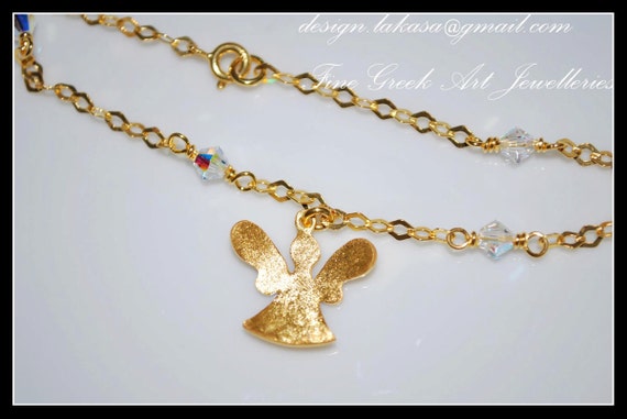 Angel Chain Bracelet Sterling Silver Gold plated Fine Greek Art Handmade Jewelry Swarovski Crystals Best Ideas Gifts Woman Girl Moda Greece