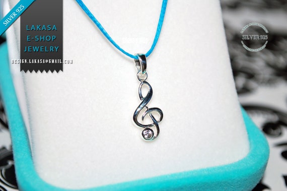 Music Clef Symbol Necklace Sterling Silver Rhodium plated Jewelry Gift idea Birthday Love Rock Classic Musician Lover Violin Piano Jazz Chic