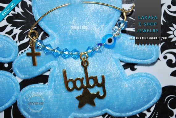 Lucky Star Baby Brooch Sterling Silver Gold Blue Swarovski Crystals Jewelry Best idea Gift Baptism Christian Cross Birthday Mother Mommy Boy