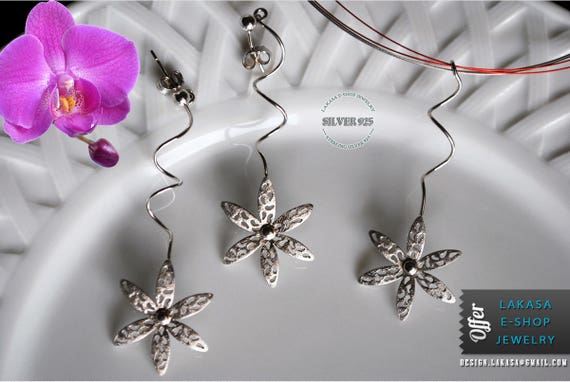 SALE Set Handmade Jewelry Flowers Earrings Necklace Sterling Silver Gift for her Woman Mother Free Shipping Floral Desing BEST PRICE offer