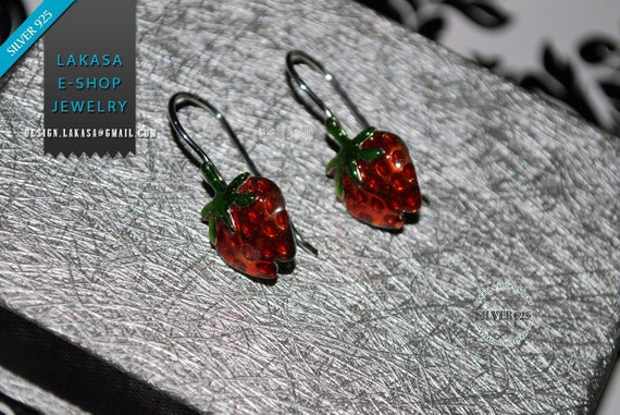 Enamel Strawberry Earrings Silver 925 white Gold-plated Handmade Jewelry Spring Summer Best Ideas Gifts Woman Girl Greek Art Lakasa Eshop