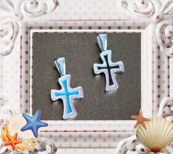 Pendant Enamel Cross Sterling Silver Jewelry Fine Greek Art Gift Summer Christian Religious Mama Baptism Baby Boy Kids Collection Man Unisex