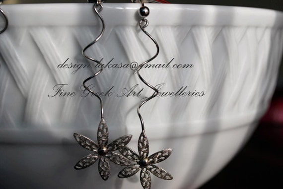 Flowers Earrings Sterling Silver 925 white Gold-plated Handmade Jewelry for her Birthday Woman Anniversary Best Ideas Gifts Floral Design