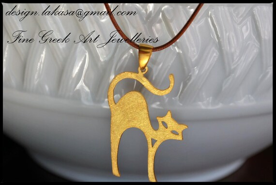 Necklace Cat Silver 925 Gold-plated Jewelry Handmade Best idea Gift for her Woman Catlover Birthday Anniversary Lovely Animals Figure Cute