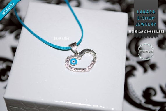 Heart Necklace Enamel Blue Eye Sterling Silver white Gold plated Religious Handmade Jewelry Baby Girl Boy Baptism Newborn My Prince Princess