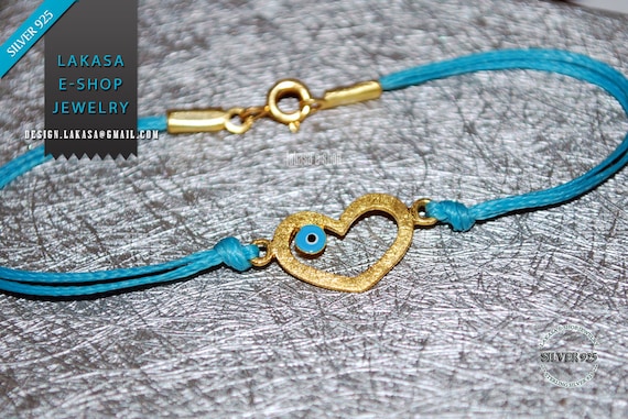 BabyBoy Bracelet Heart Enamel Blue Eye Sterling Silver 925 Gold plated Handmade Jewelry Unisex Boy Girl Gift Birthday Baptism HappyShowerDay