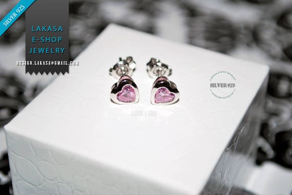 Heart studs Earrings Amethyst color Crystal Sterling Silver Rhodium plated Jewelry Valentine lovely gift for her Women Girls Moda Collection