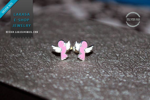 Birds Pink Enamel Studs Earrings Sterling Silver 925 Jewelry for Girls Moda Fun Color Best Gift ideas Cute Animal Birthday Party Tweets