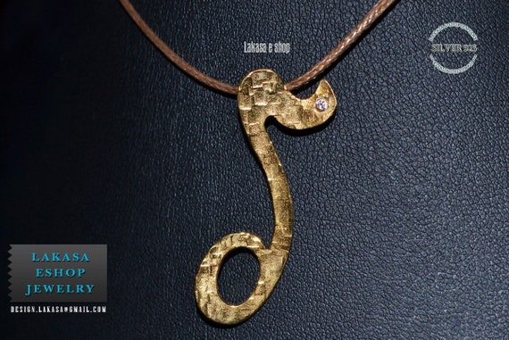 δ Monogram Silver 925 Gold-plated Handmade Jewelry Necklace brown cordon Rhinestone Crystal Greek Art Unisex Personalised Best Idea Gifts