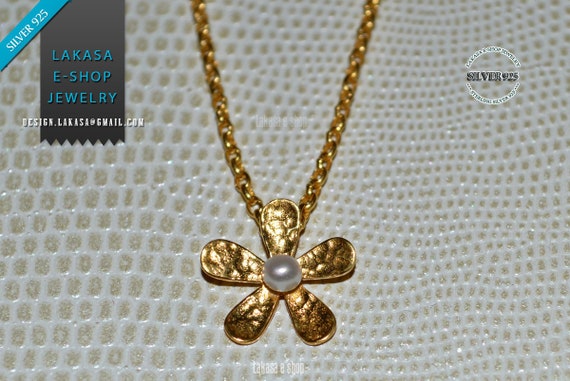 BEST Price Flower Chain Necklace Silver 925 Gold-plated Handmade Jewelry with Freshwater Pearl Anniversary Ideas Gifts Mother's Day Birthday