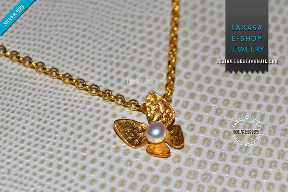 BEST Price Butterfly Chain Necklace Silver 925 Gold-plated Handmade Jewelry with Freshwater Pearl Anniversary Idea Gifts Mother Day Birthday