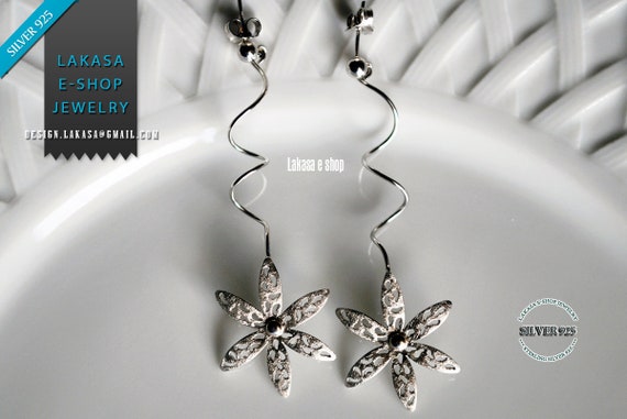 Flowers Earrings Silver 925 white Gold-plated Handmade Jewelry for her Birthday Woman Anniversary Best Ideas Gifts Floral Design