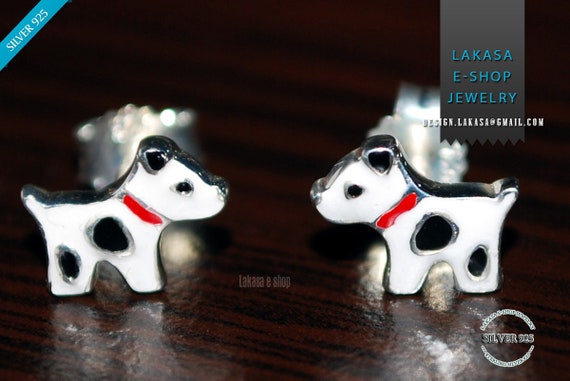 Enamel cute Dogs Studs Earrings Silver 925 Jewelry Best Gift Ideas Birthday Party Girly Moda funny Kids Collection Girl